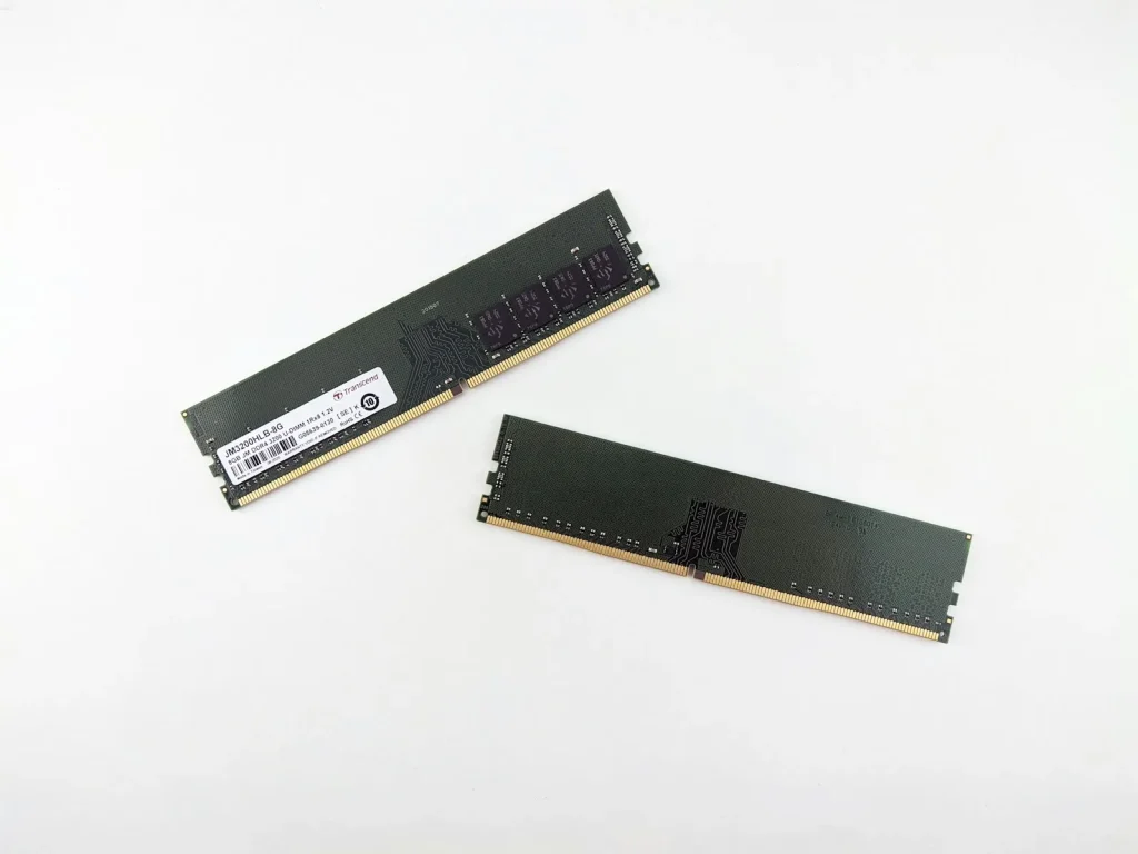 Two full-size desktop DIMM RAM memory sticks